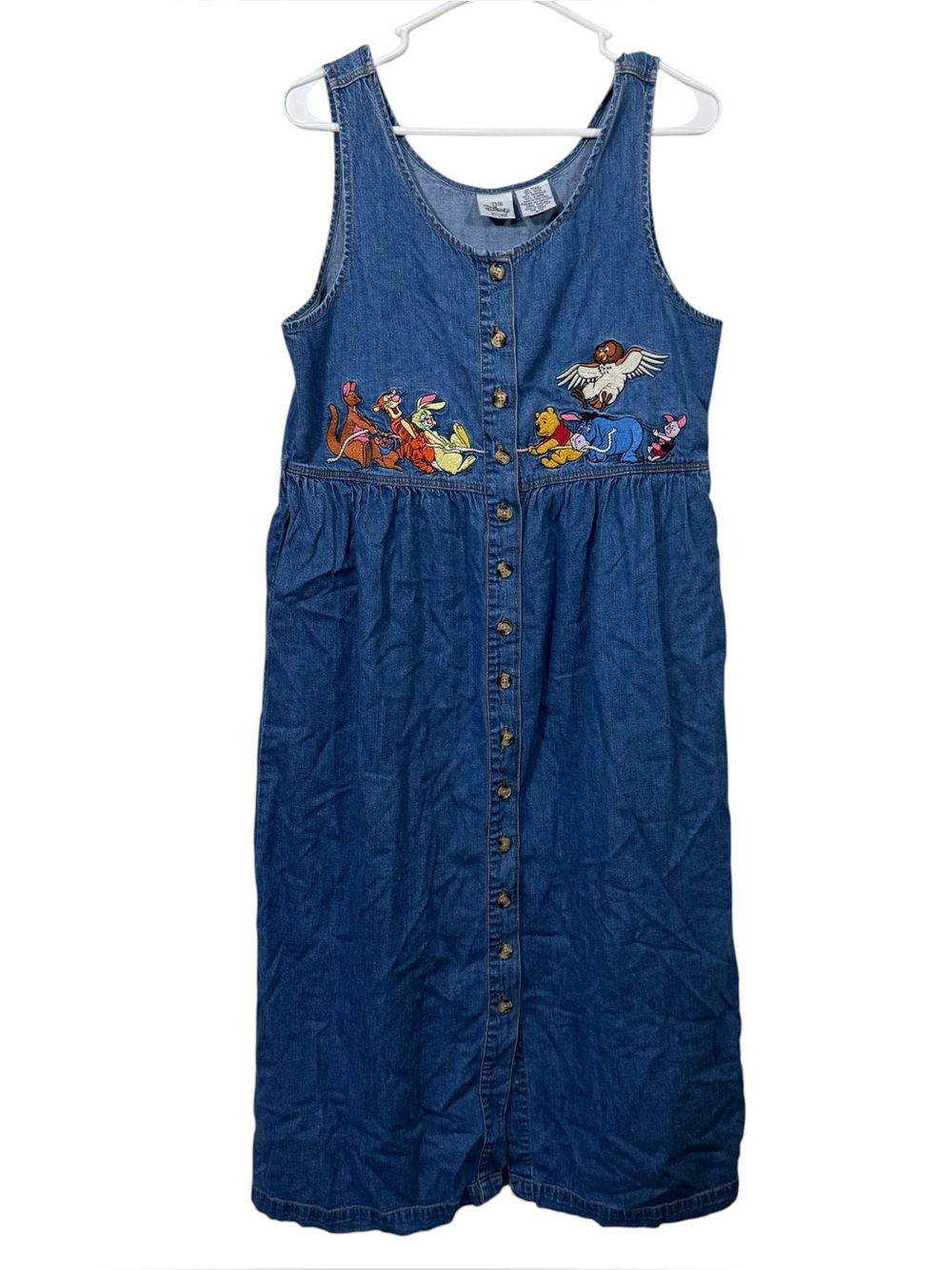 Disney Winnie the Pooh Vintage 90's Embroidered Fall Graphic Jean Maxi Dress